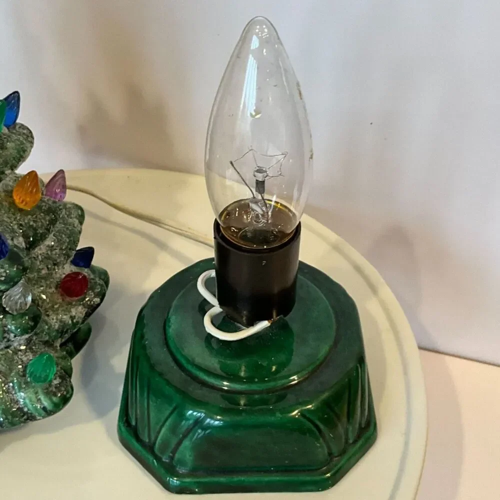 Vintage lighted ceramic Christmas tree; glitter snow Holland Mold Table top tree